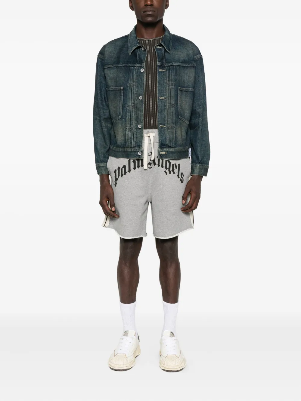 Palm Angels logo-print side-stripe shorts Grijs