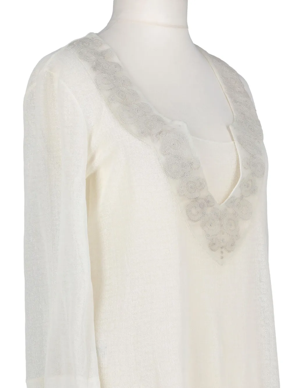 Pre-owned Mila Schön 2000s Floral-embroidered Dress In White