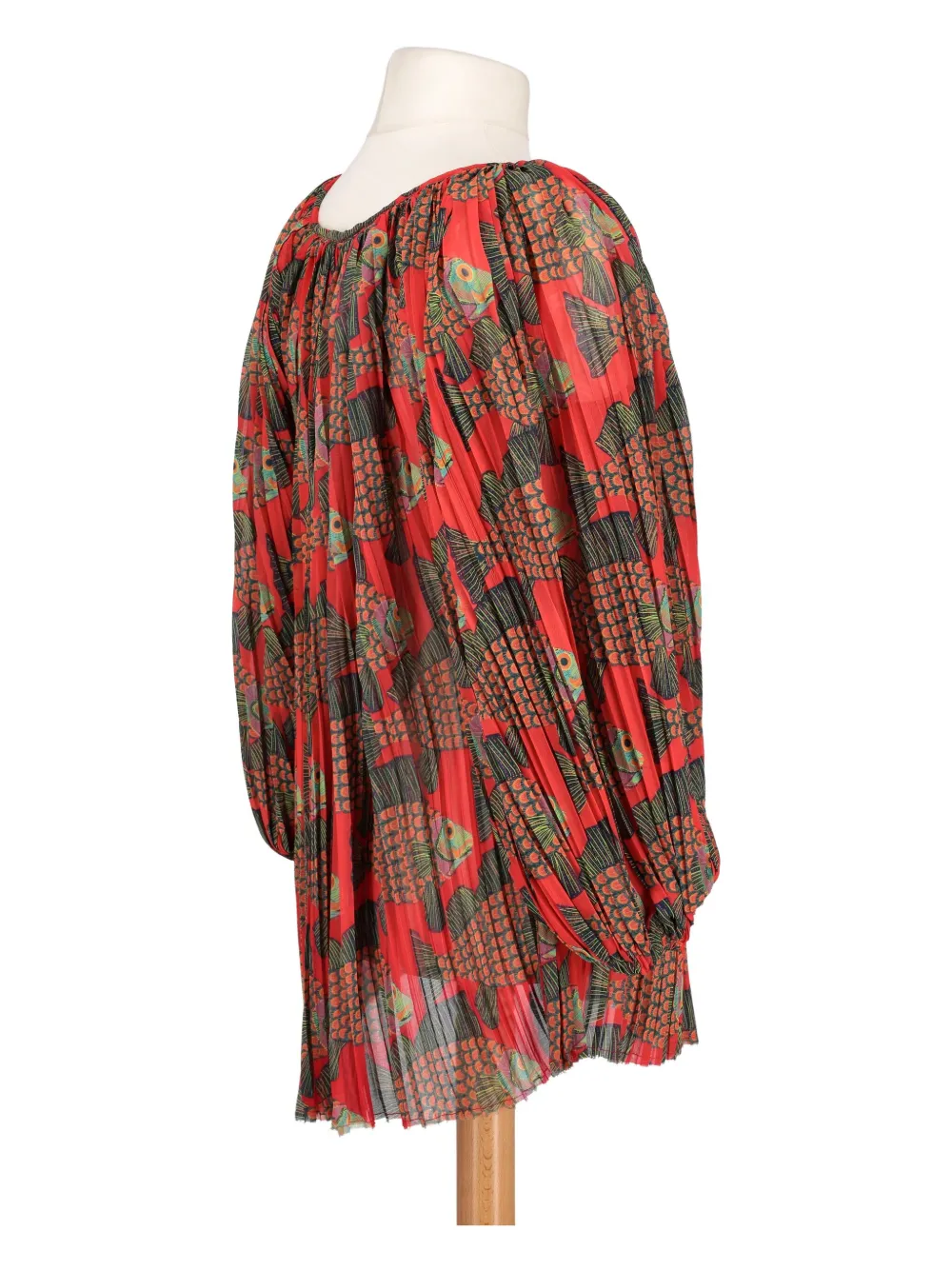 Pre-owned Vintage Fish-print Pleated Blouse In Red