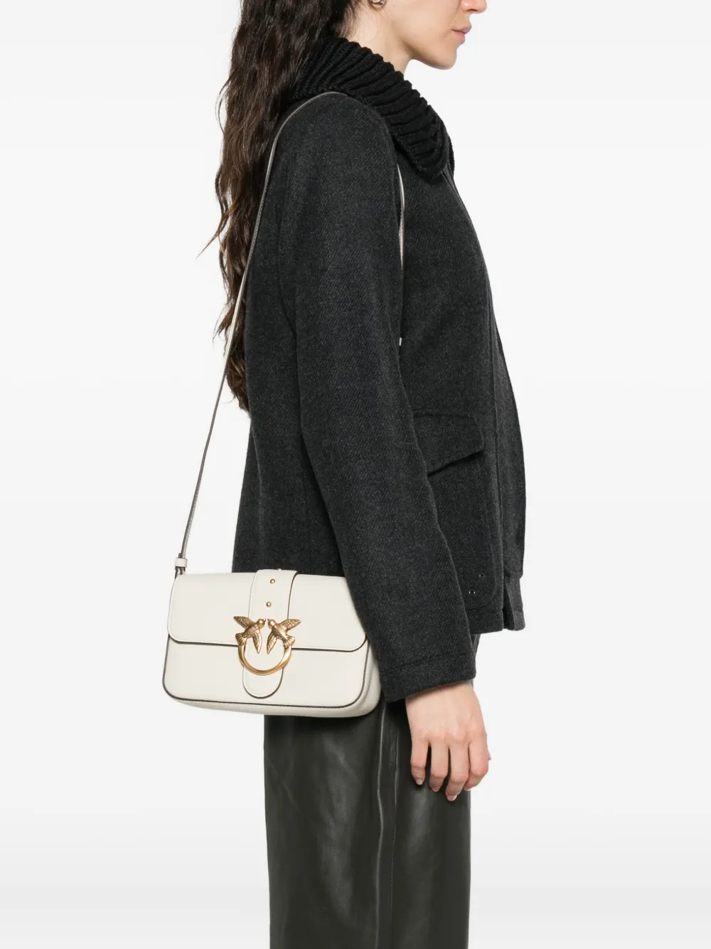 PINKO Love Birds leather shoulder bag - Beige