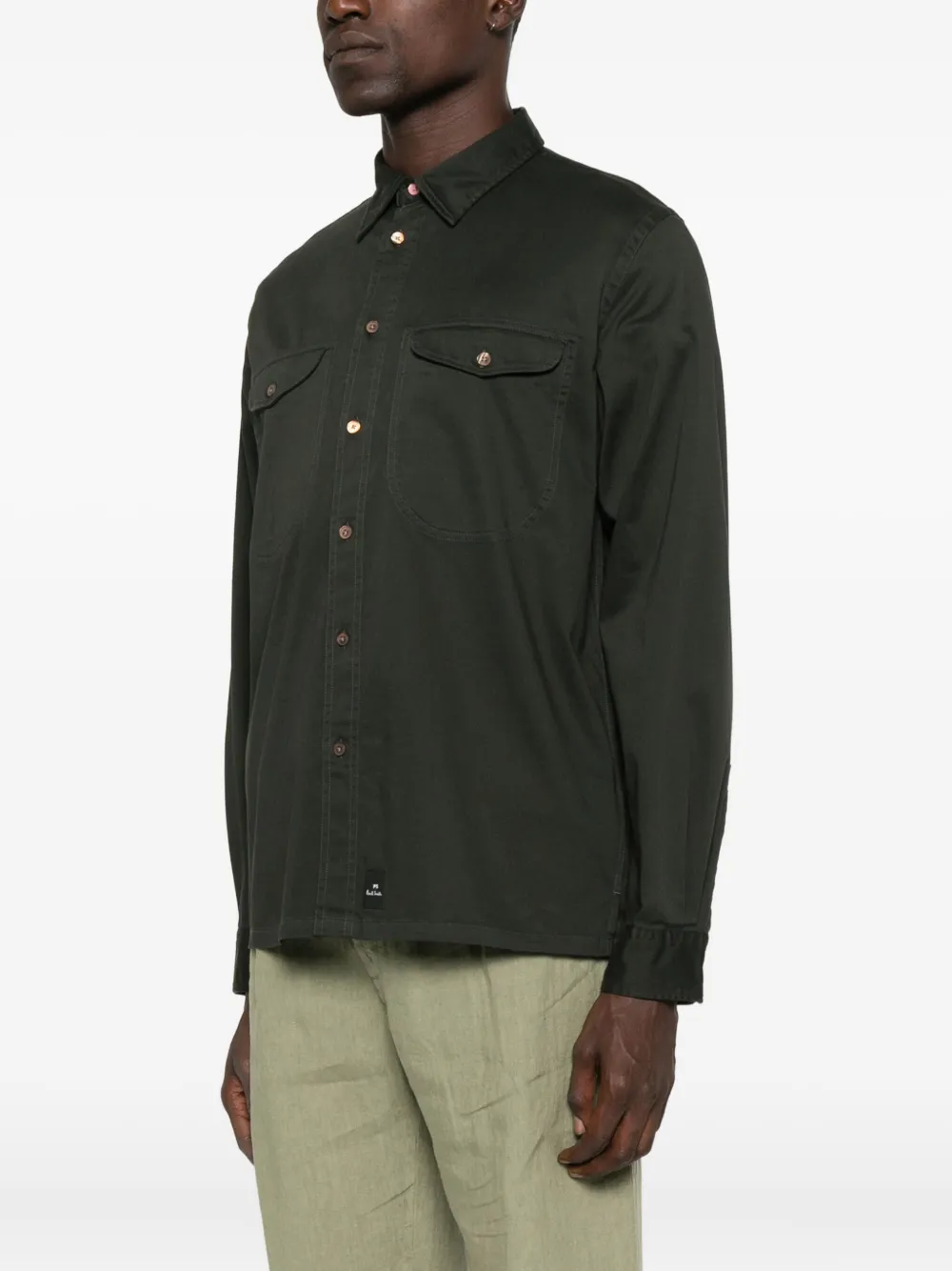 Ps By Paul Smith Double Pocket Casual Fit Shirt Bottle Green In Green