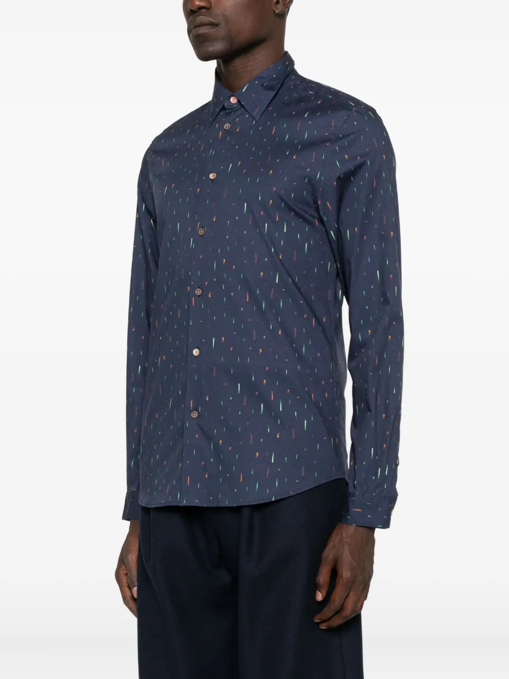 Ps By Paul Smith Long-sleeves Abstract-print Shirt In Blue