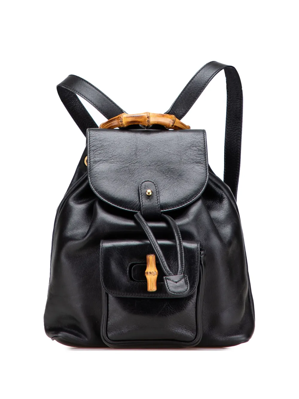 Pre-owned Gucci 20th Century Leather Bamboo Backpack In Black