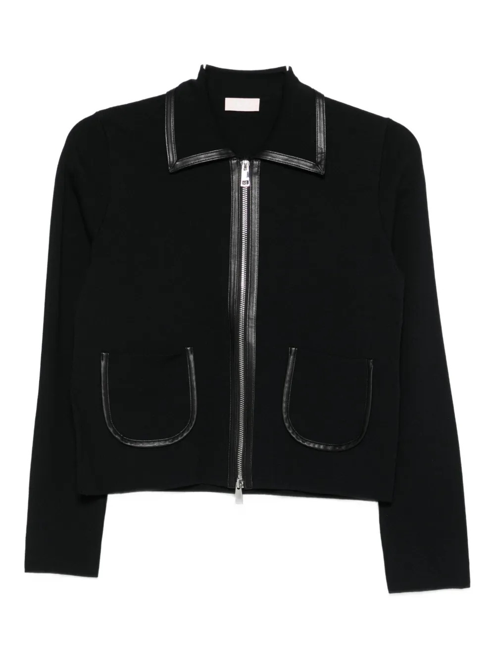 Liu •jo Leather-trimmed Zip-front Jacket In Black