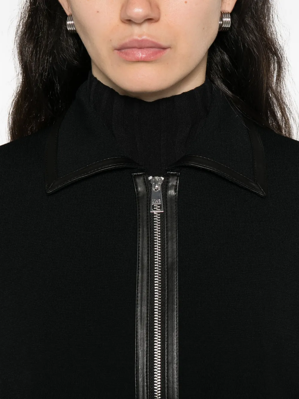 Liu •jo Leather-trimmed Zip-front Jacket In Black