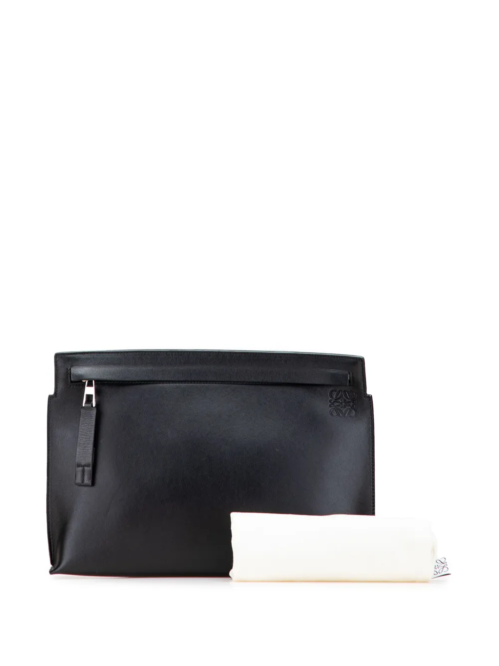 Pre-owned Loewe 2018 Leather Anagram T Clutch Bag In Black