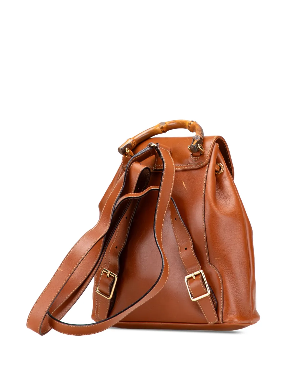 Pre-owned Gucci 20th Century Leather Bamboo Drawstring Backpack In Brown