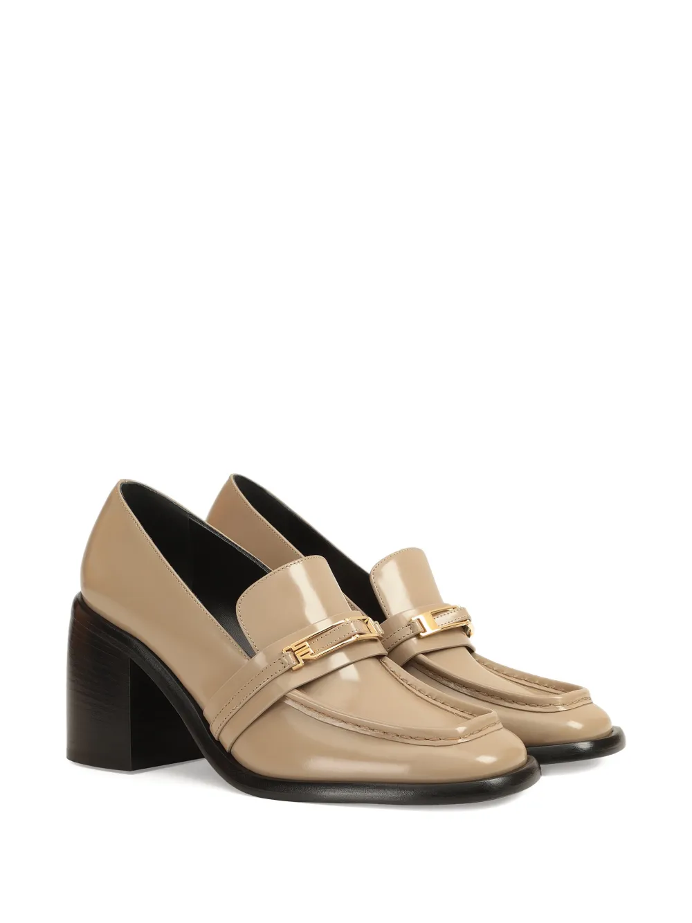 Sergio Rossi 80mm Bitt leather loafer Beige