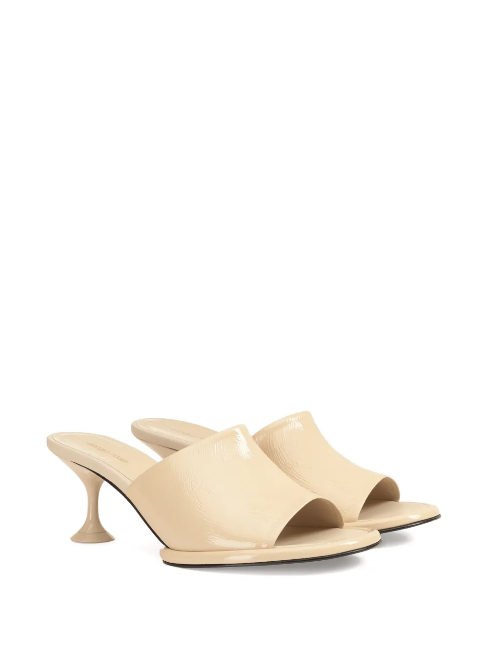Sergio Rossi Glossy Open Toe Leather Mules With Sculpted Heel In Pink