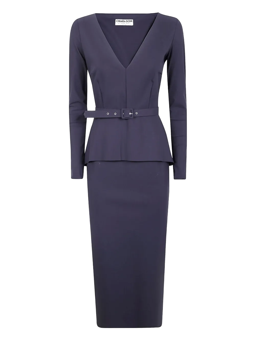 Chiara Boni La Petite Robe Belted Peplum Dress In Blue