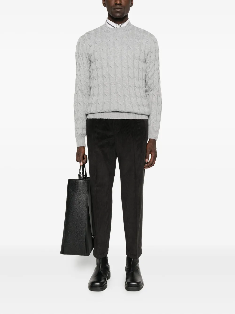 Gran Sasso cable-knit crew-neck sweater - Grijs