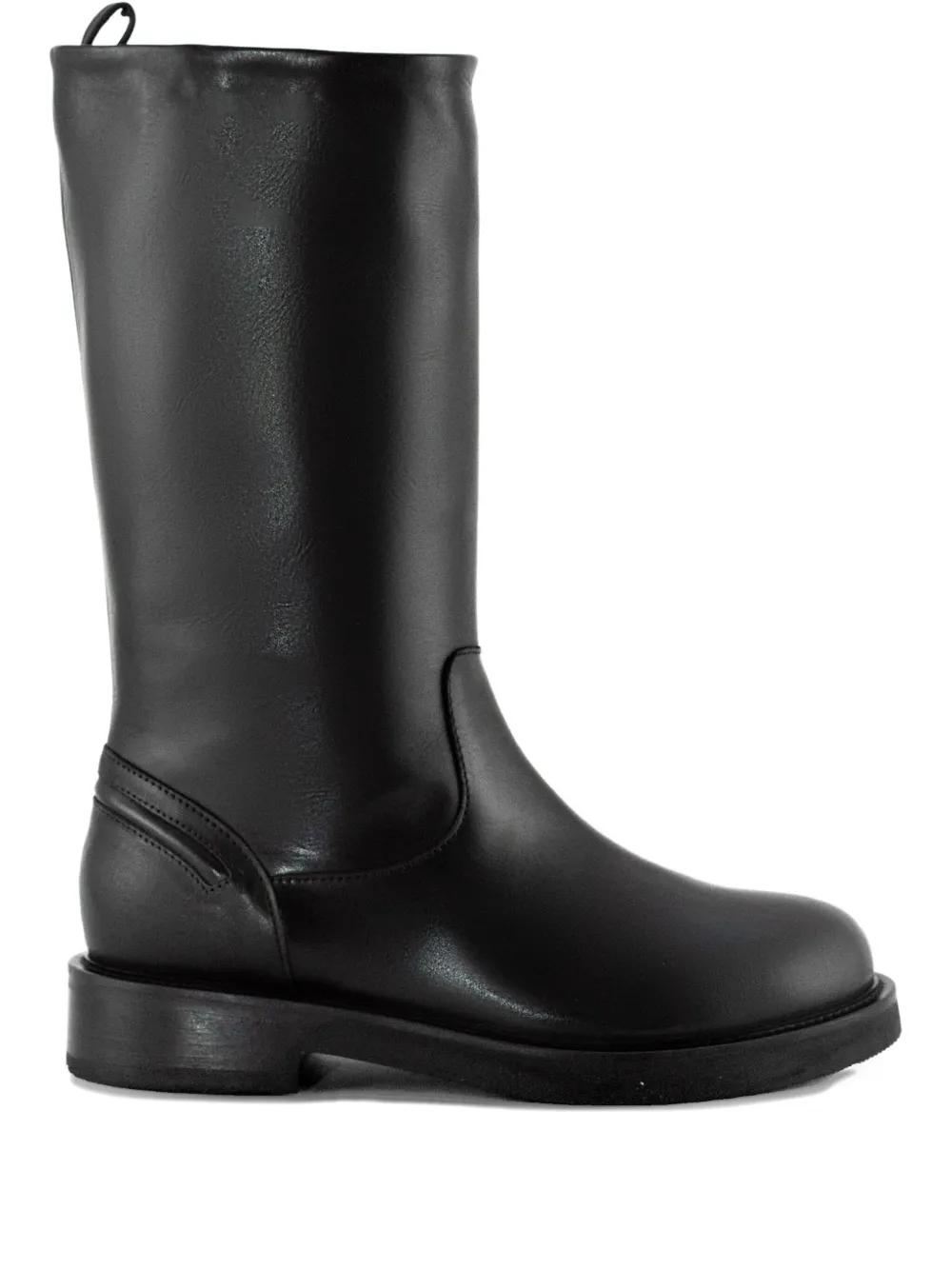 Julie Dee Pull-tab Leather Knee-high Boots In Black