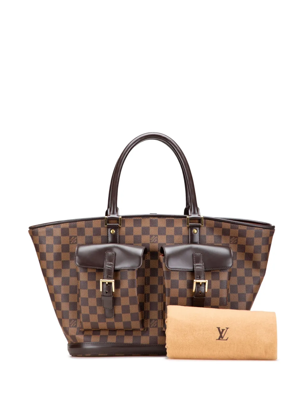 Pre-owned Louis Vuitton 2003 Damier Ebene Manosque Gm Tote Bag In Brown