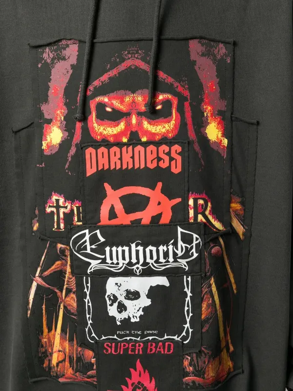 VETEMENTS Patchwork graphic-print Hoodie | Grey | FARFETCH