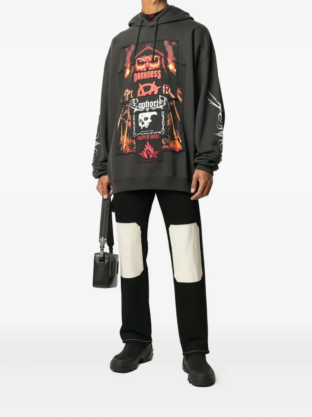 VETEMENTS patchwork graphic-print hoodie Grijs