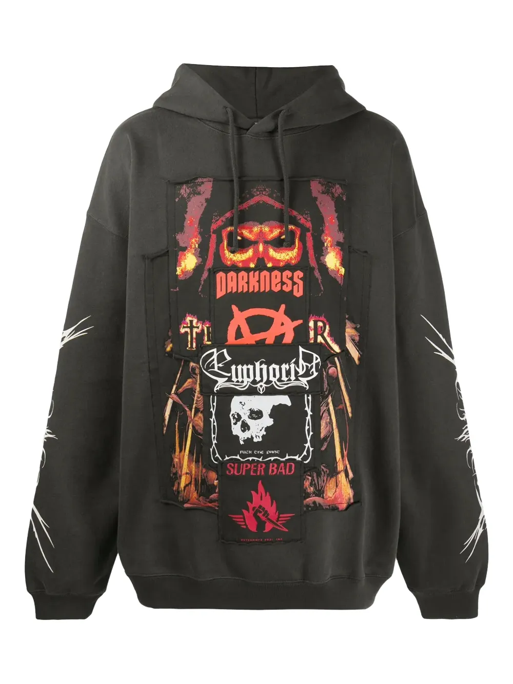 VETEMENTS patchwork graphic-print hoodie Grijs