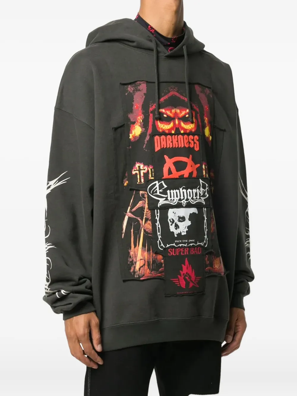 VETEMENTS patchwork graphic-print hoodie Grijs