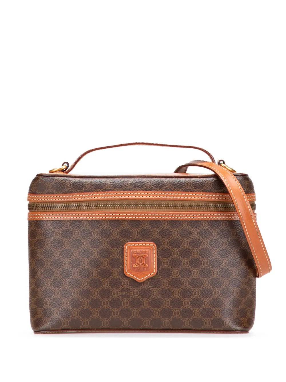 Pre-owned Celine 1995 Macadam Coated Canvas Vanity Bag Satchel In Brown
