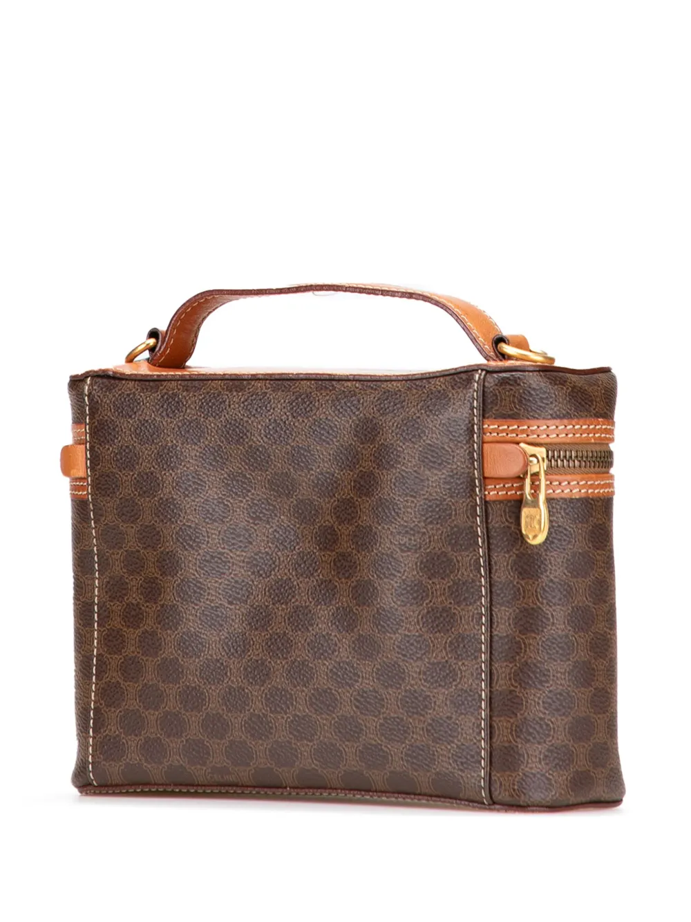 Pre-owned Celine 1995 Macadam Coated Canvas Vanity Bag Satchel In Brown