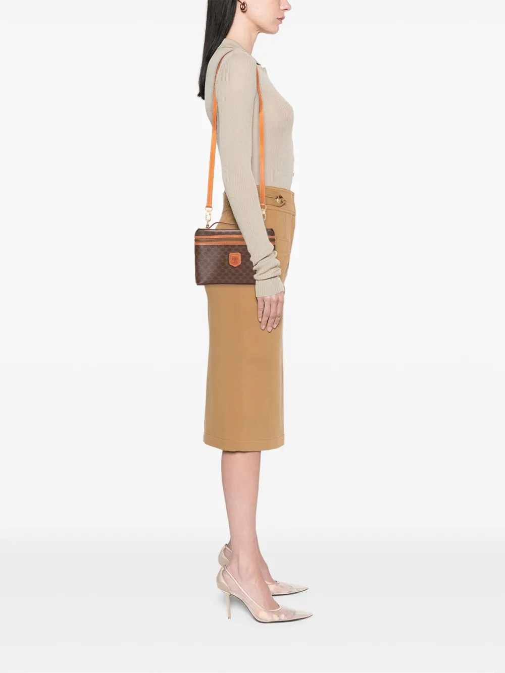 Pre-owned Celine 1995 Macadam Coated Canvas Vanity Bag Satchel In Brown