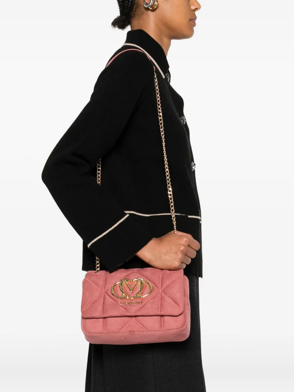 Love Moschino Quilted Pink Shoulder Bag With Chain Strap In Pink