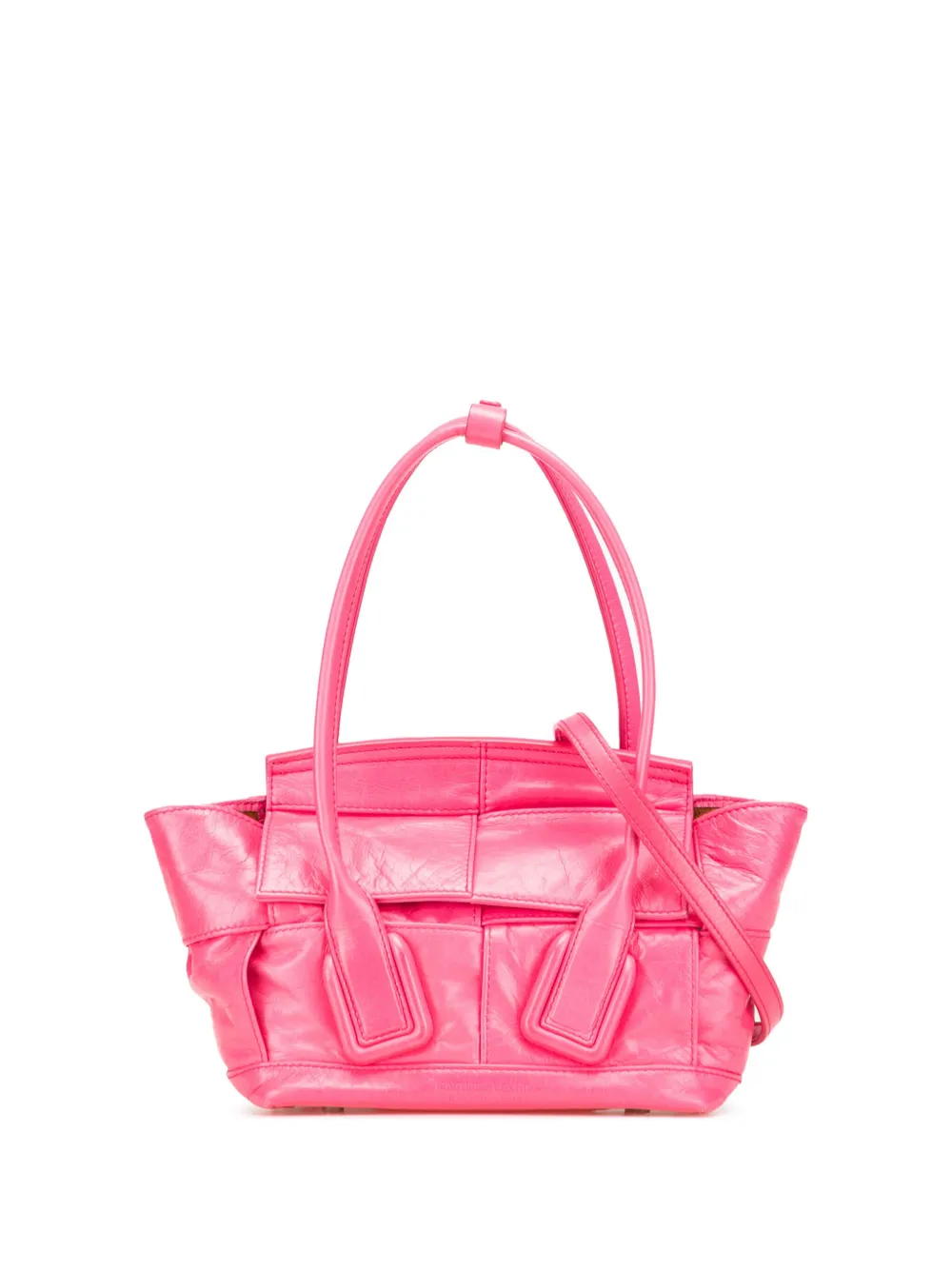 Pre-owned Bottega Veneta 2012-2025 Mini Paper Calfskin Intrecciato Arco Satchel In Pink