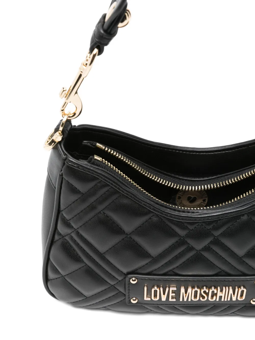 Love Moschino Quilted Logo-plaque Shoulder Bag In Black