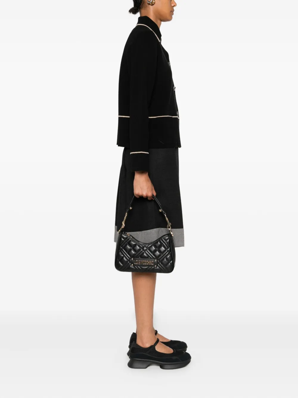 Love Moschino quilted logo-plaque shoulder bag - Zwart