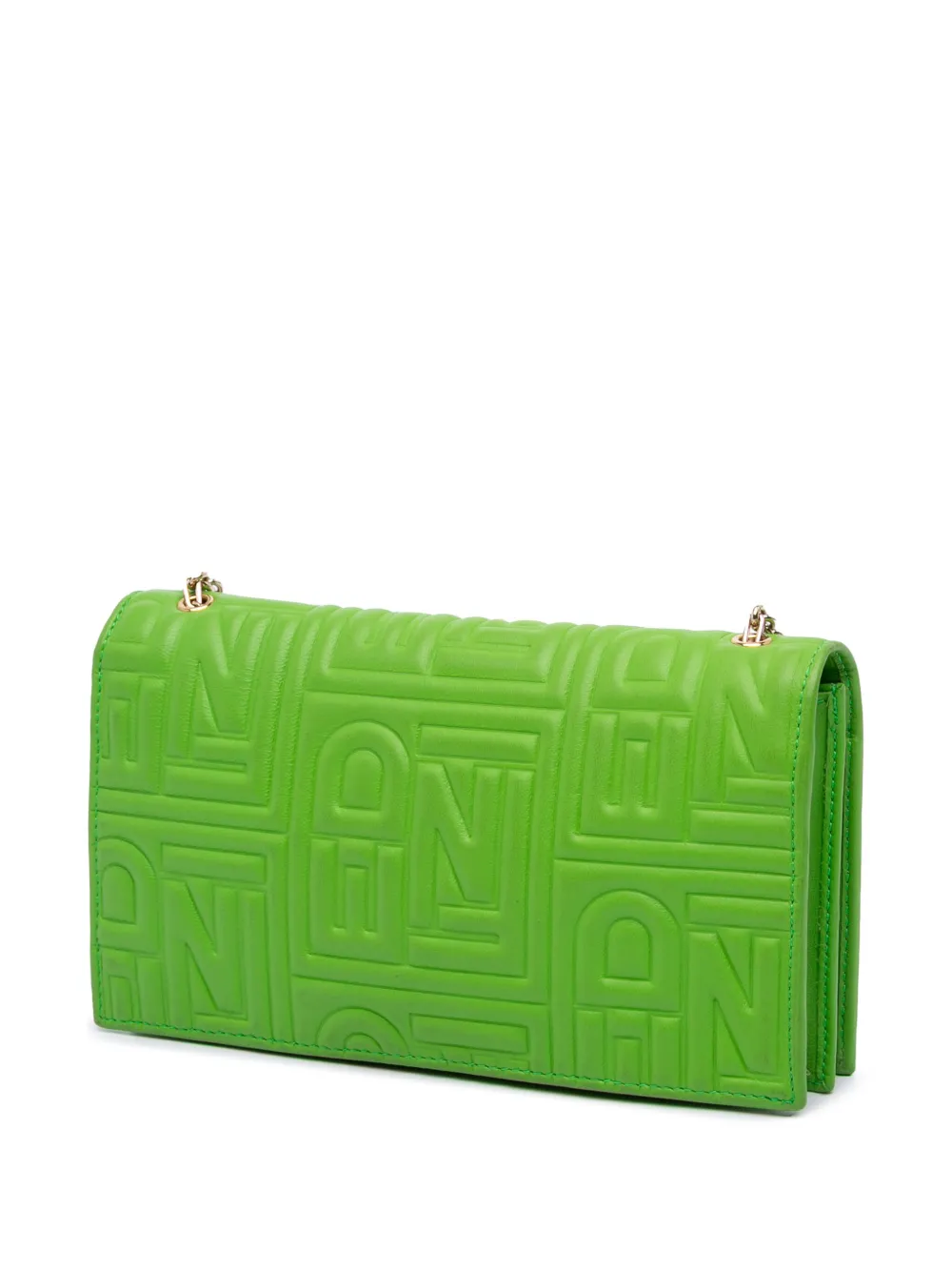 Pre-owned Fendi 2000-2010 Nappa Logo Embossed Long Wallet On Chain Crossbody Bag In Green