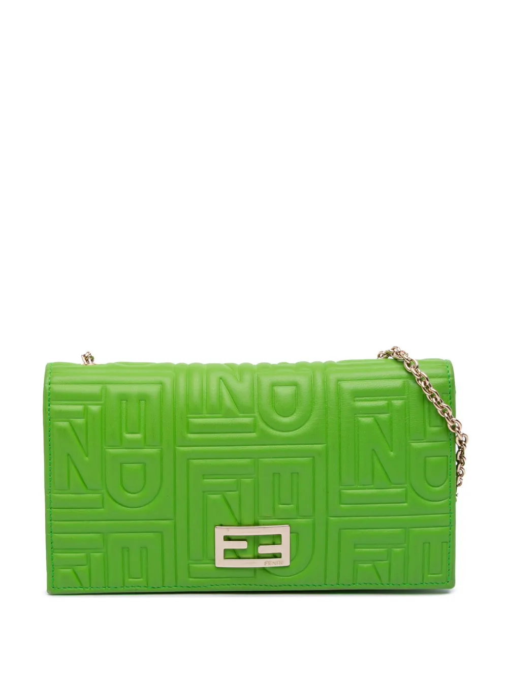 Fendi Pre-Owned 2000-2010 ナッパ ロゴエンボス ロングウォレットオンチェーン ショルダーバッグ - グリーン Fendi Pre-Owned 2000-2010 ナッパ ロゴエンボス ロングウォレットオンチェーン ショルダーバッグ - グリーン
