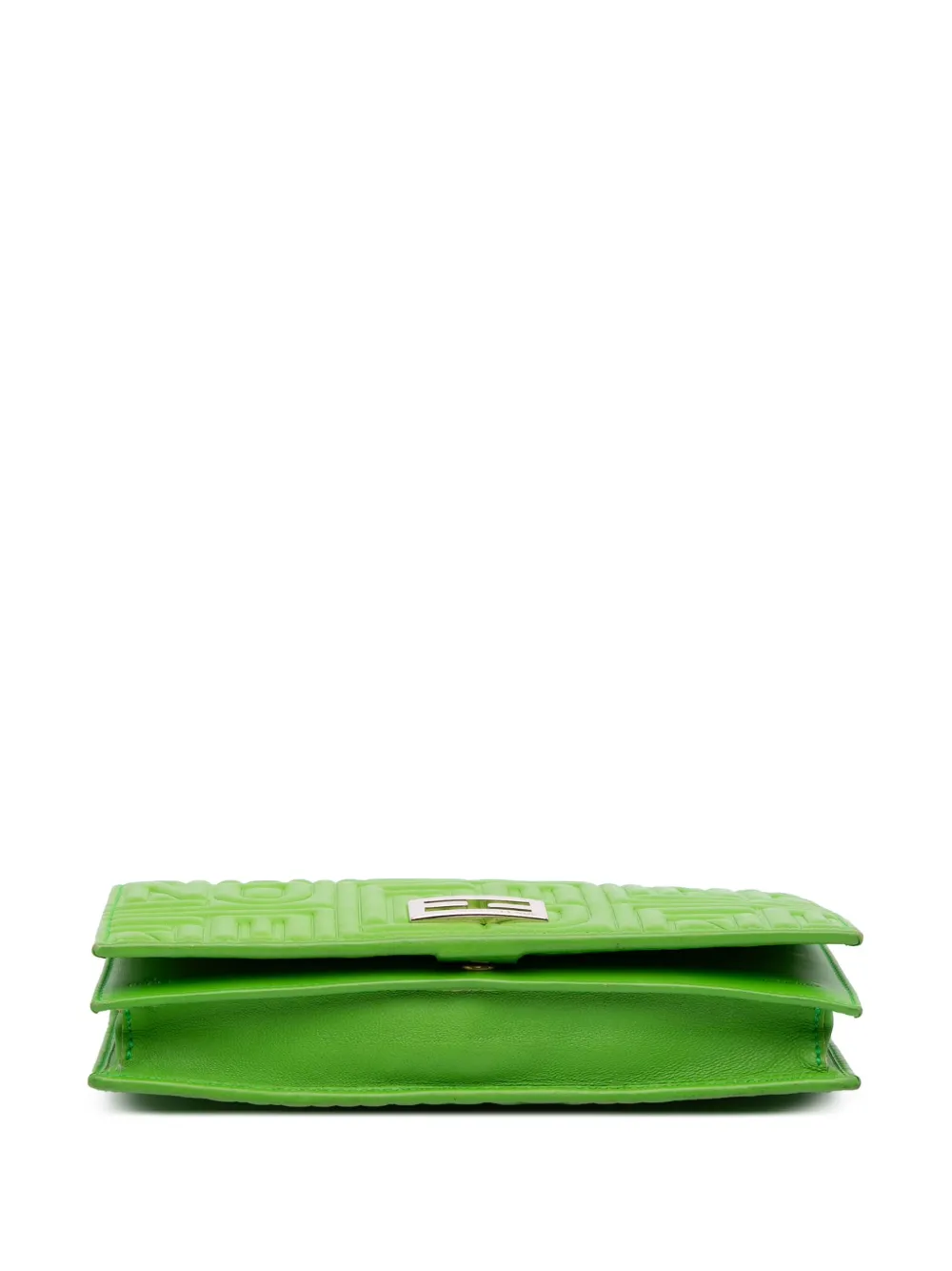 Pre-owned Fendi 2000-2010 Nappa Logo Embossed Long Wallet On Chain Crossbody Bag In Green
