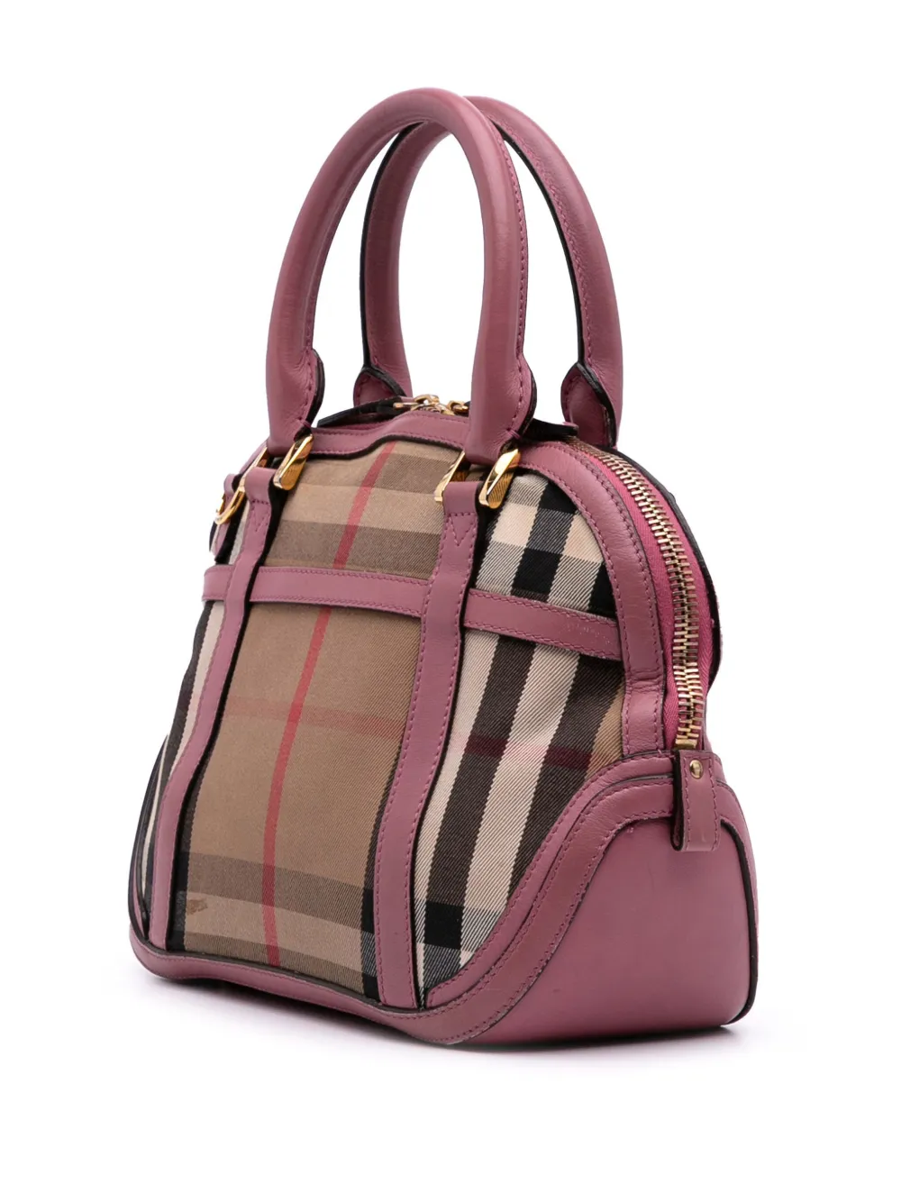 Pre-owned Burberry 2000-2017 Small Leather Trimmed House Check Canvas Bridle Orchard Satchel In Brown