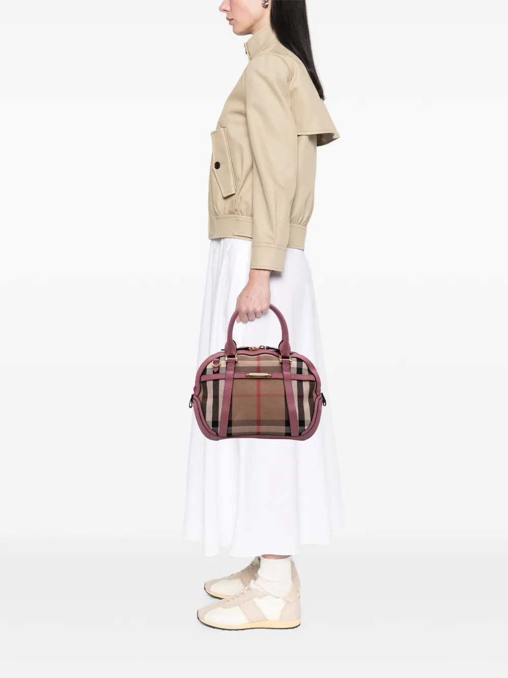 Pre-owned Burberry 2000-2017 Small Leather Trimmed House Check Canvas Bridle Orchard Satchel In Brown