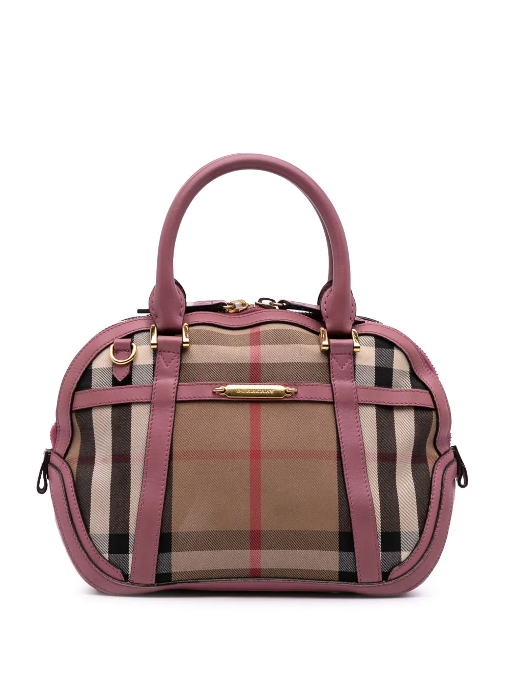 Pre-owned Burberry 2000-2017 Small Leather Trimmed House Check Canvas Bridle Orchard Satchel In Brown