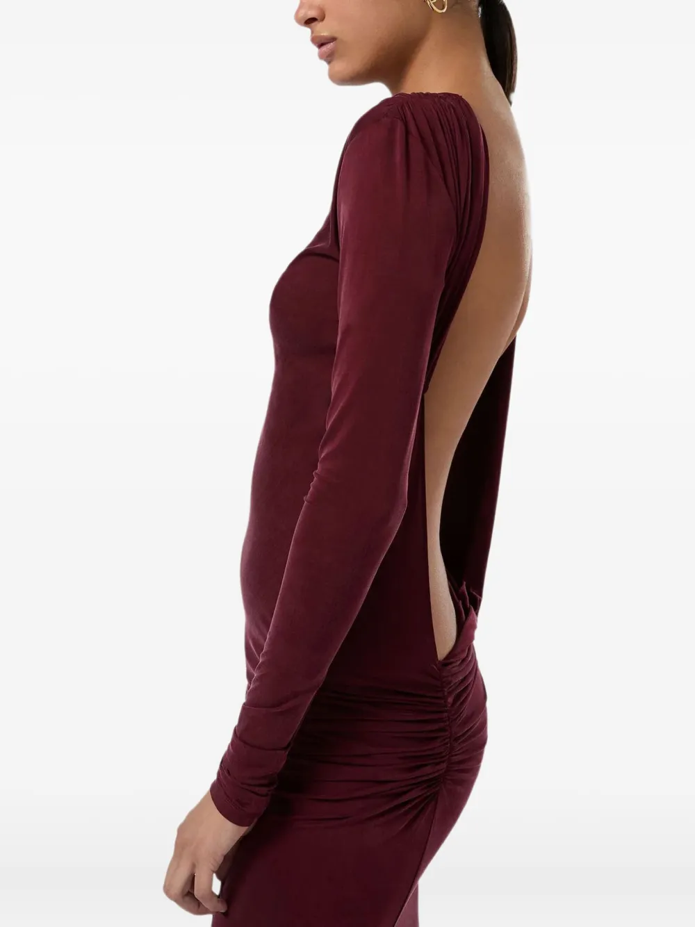 maroon open back dress Homeper Burgundy Open Back Stain Party Dress