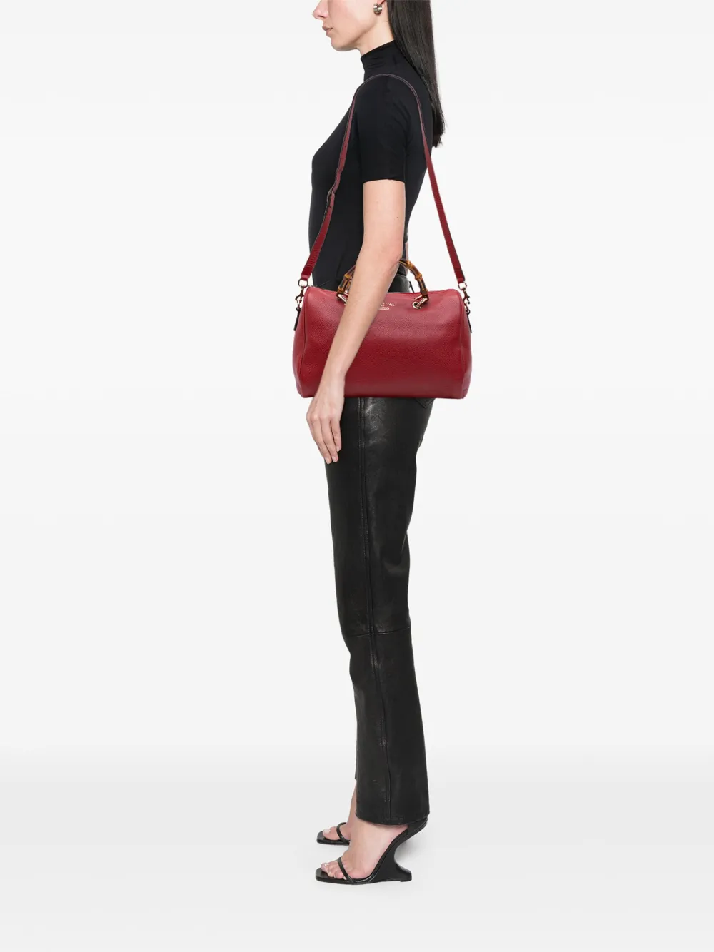 Pre-owned Gucci 2016-2025 Calfskin Bamboo Shopper Boston Satchel In Red