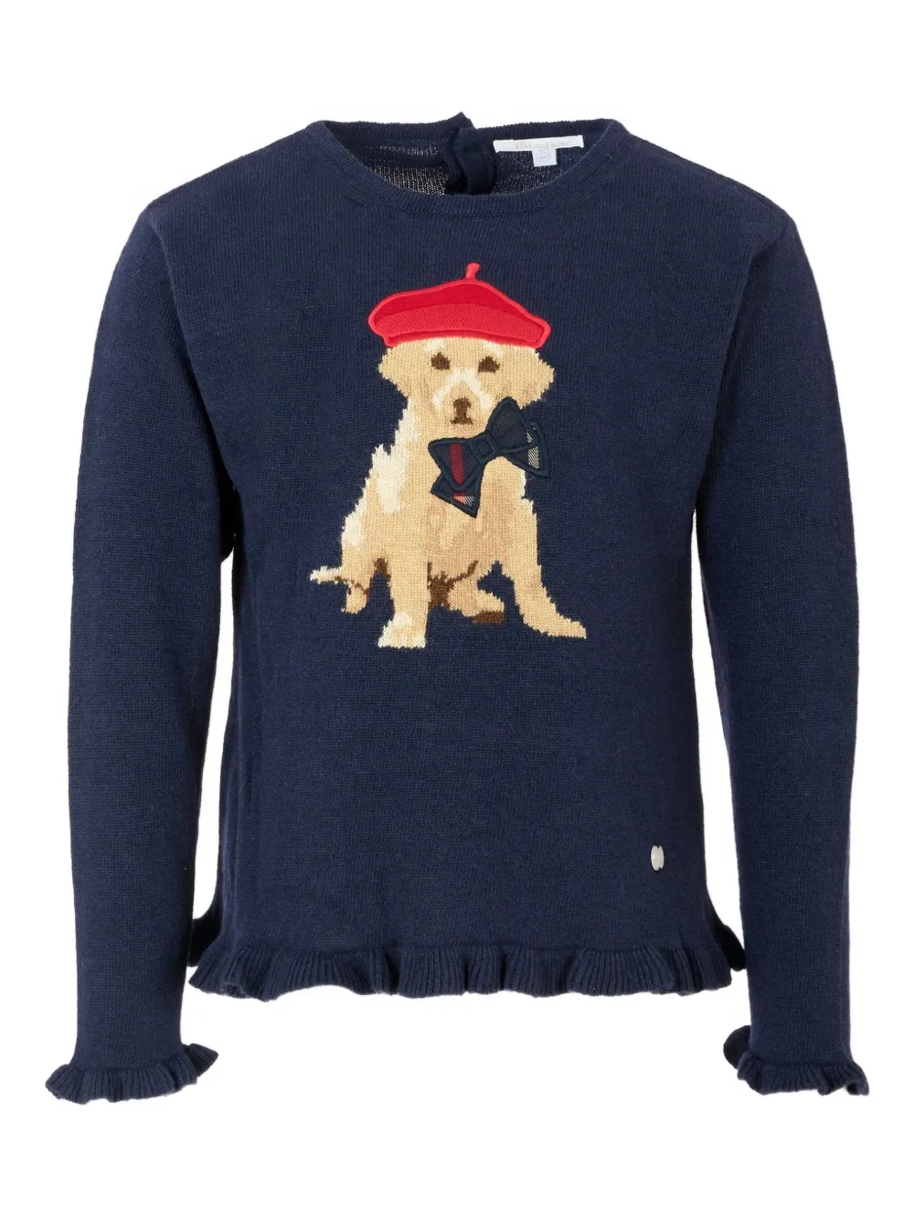 Patachou Trui met ruches en hondenpatroon Blauw