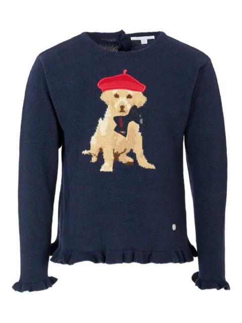 Patachou dog-motif ruffled sweater