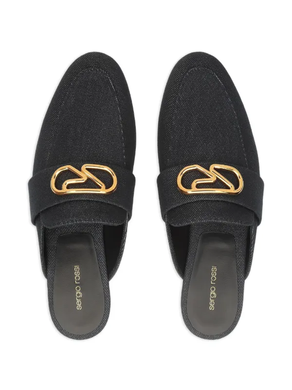 Sergio Rossi ロゴプレート ミュール | ブルー | FARFETCH JP