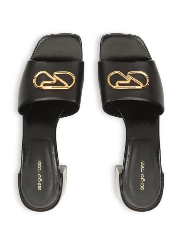 Sergio Rossi 55mm logo-plaque Sandals | Black | FARFETCH
