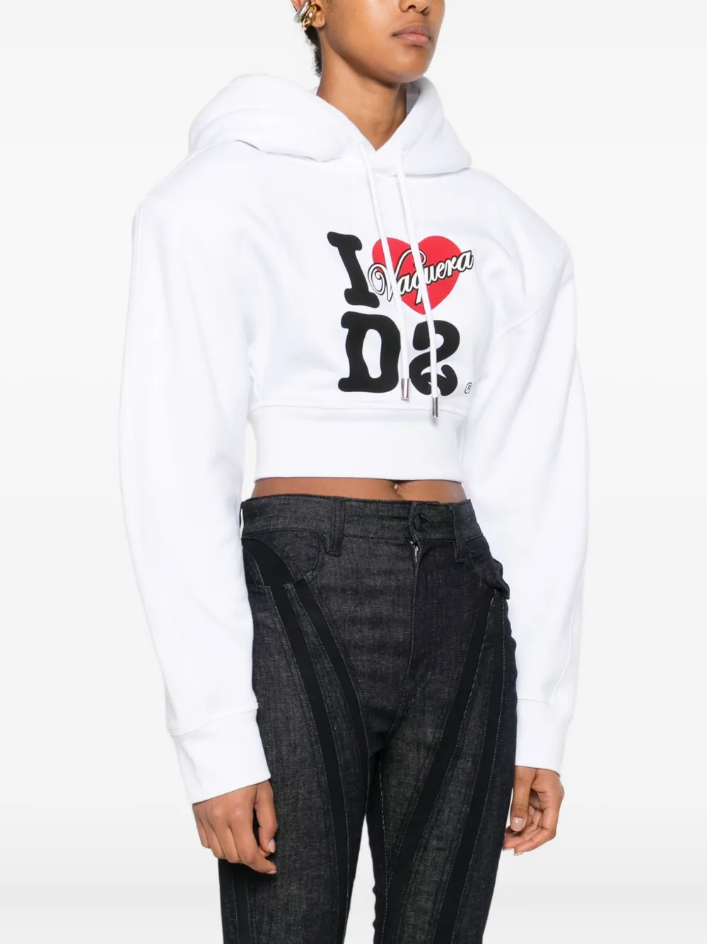 Dsquared2 Vaquera Gimy Dean Cropped Jersey Hoodie In White