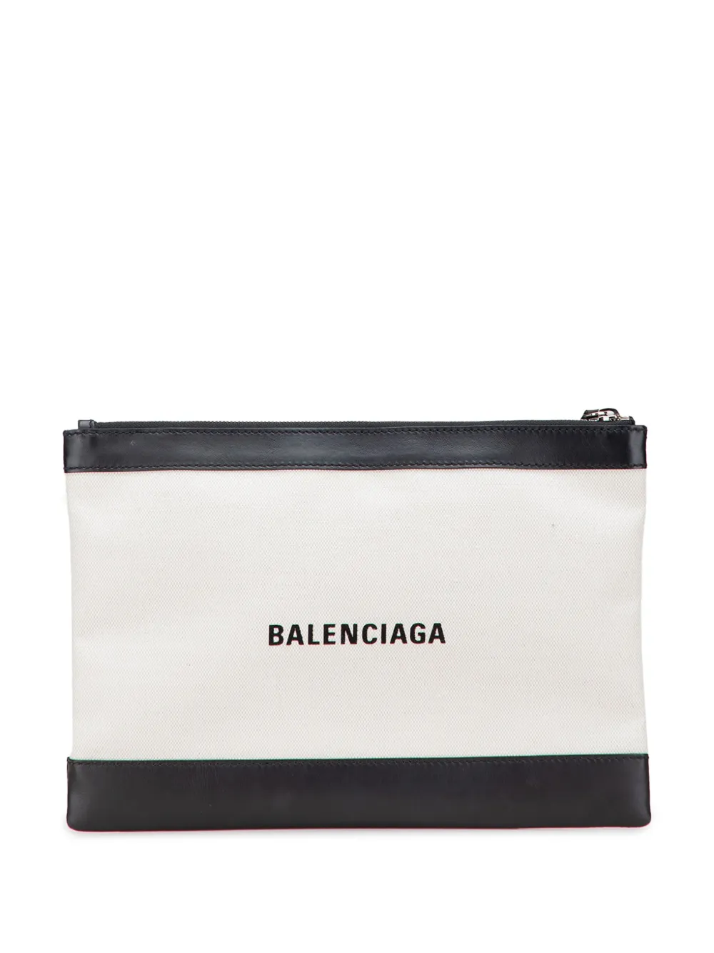 Pre-owned Balenciaga 2006-2018 M Canvas Navy Clip Clutch Bag In White