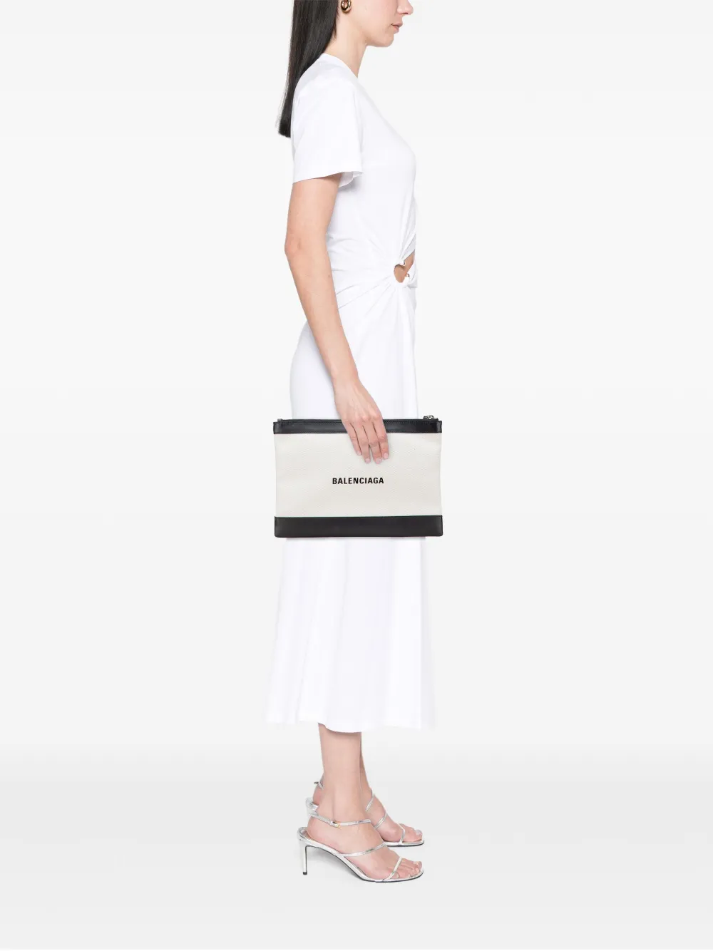 Pre-owned Balenciaga 2006-2018 M Canvas Navy Clip Clutch Bag In White