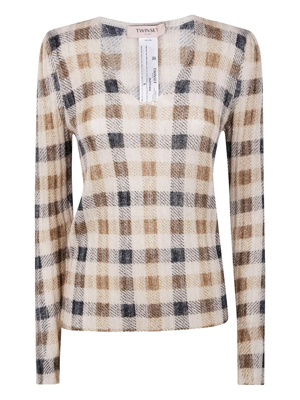 Twinset Check Print V-neck Sweater In Neutral