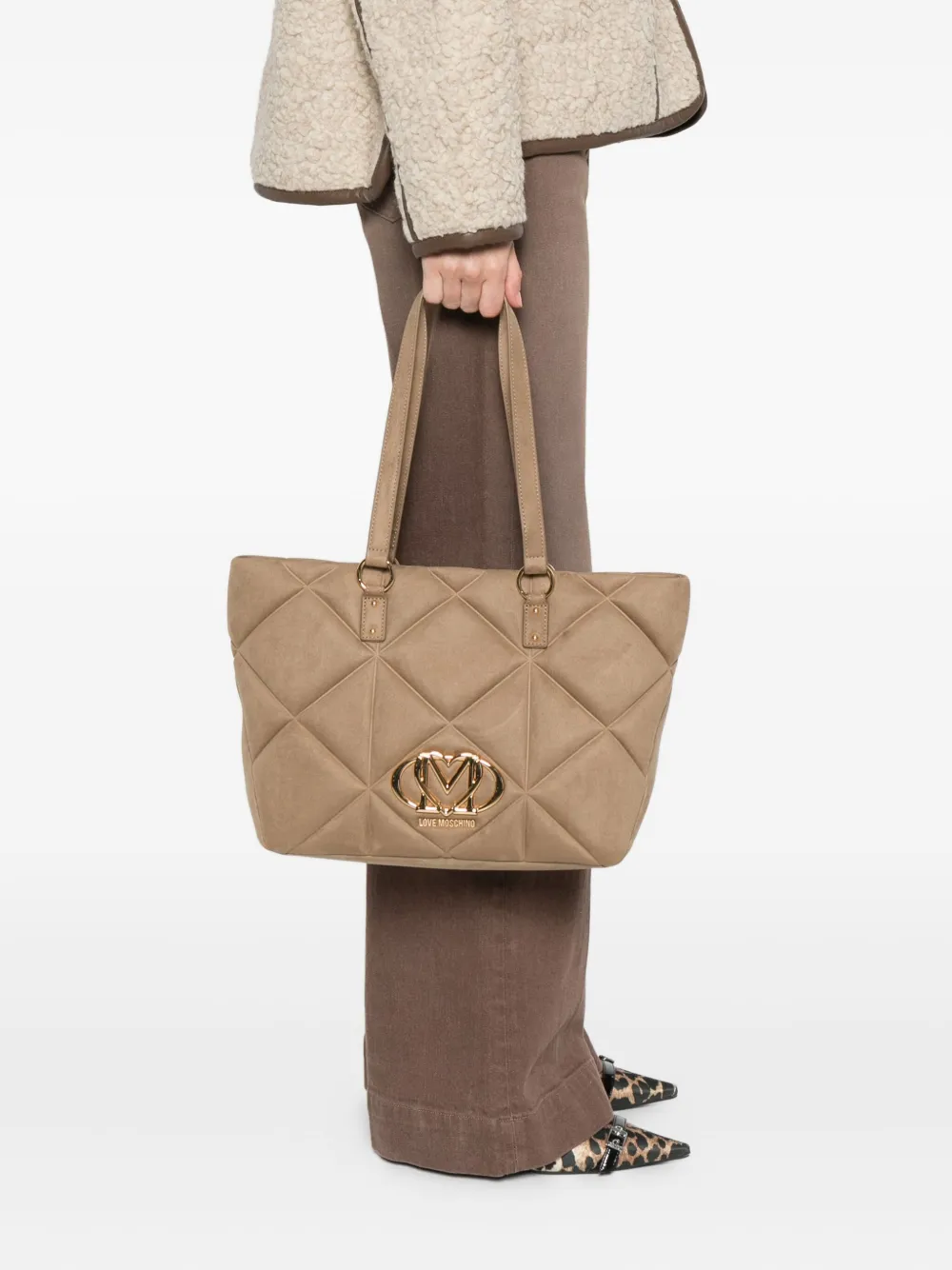 Love Moschino quilted logo tote bag - Beige