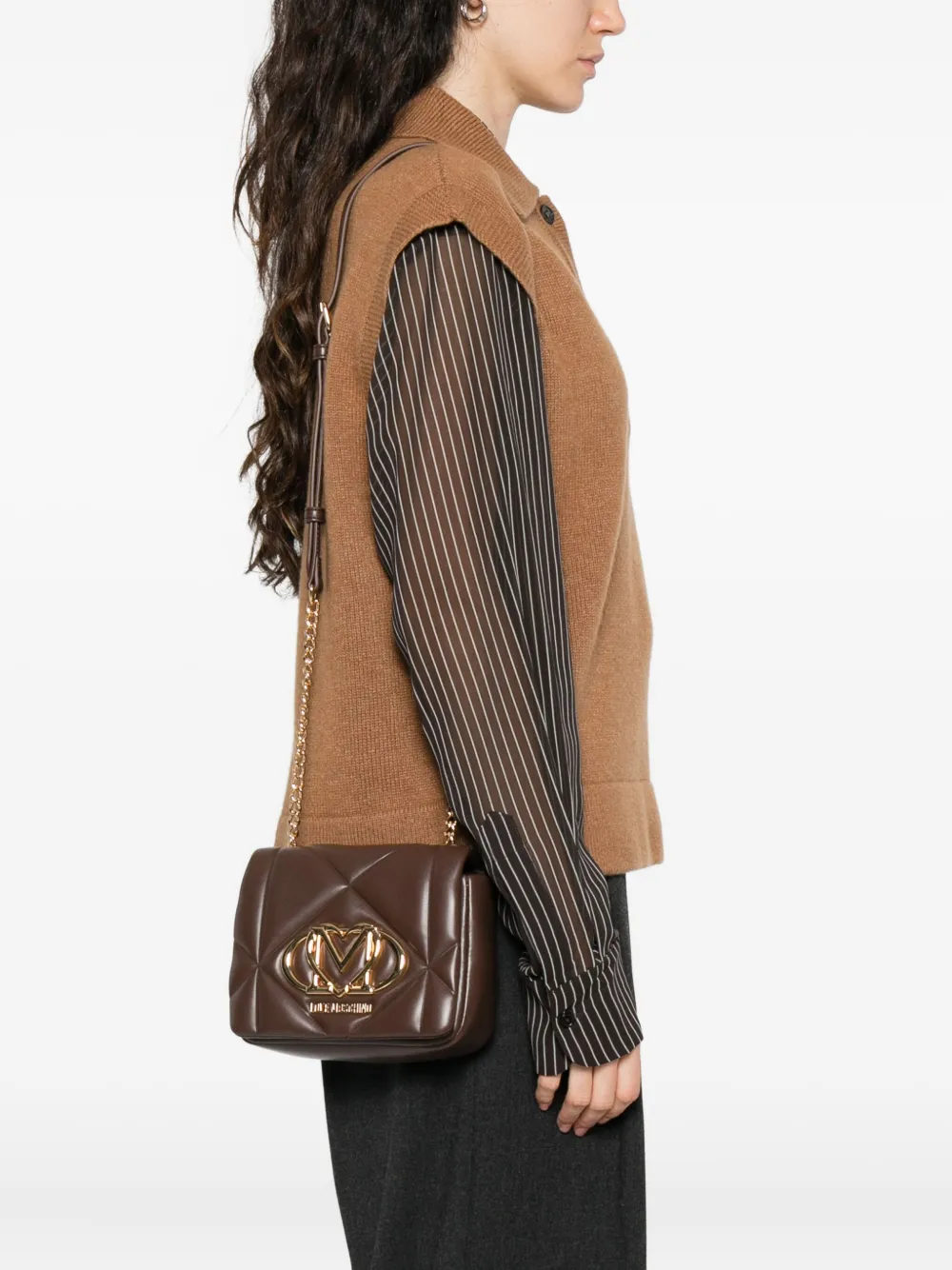 Love Moschino quilted logo-plaque cross-body bag Bruin