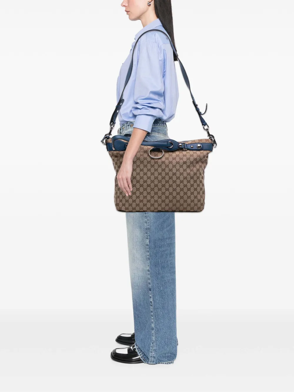 Pre-owned Gucci 2016-2025 Large Gg Canvas Icon Bit Satchel In Brown