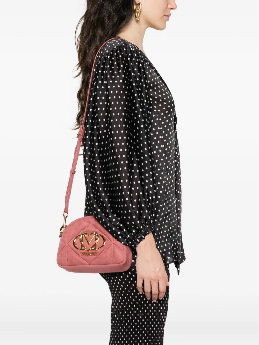 Love Moschino quilted logo-plaque cross-body bag Roze
