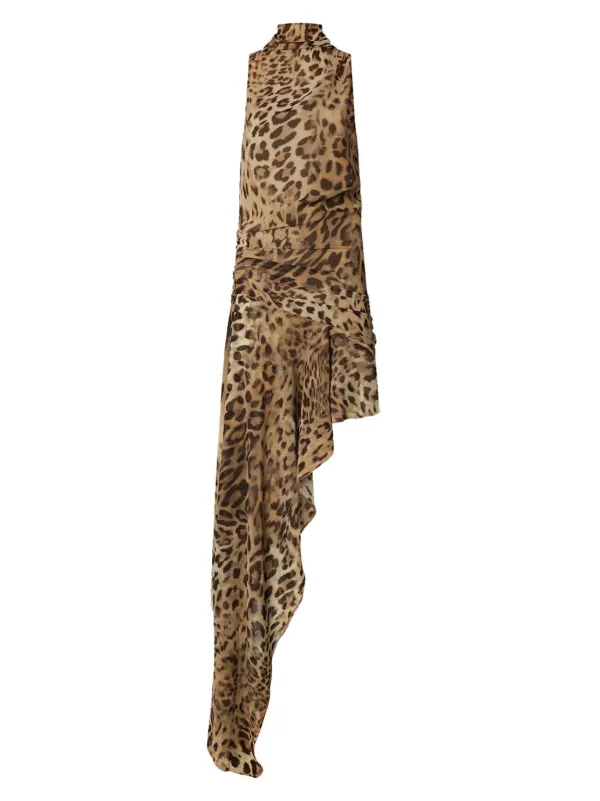 THE ANDAMANE Asymmetrical leopard-print Dress | Brown | FARFETCH ID