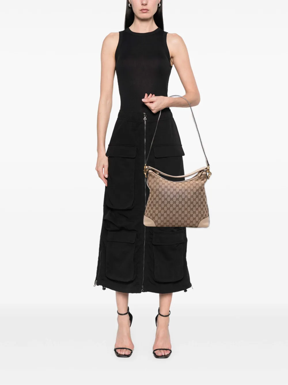 Pre-owned Gucci 2016-2025 Small Miss Gg Canvas Hobo Satchel In Brown